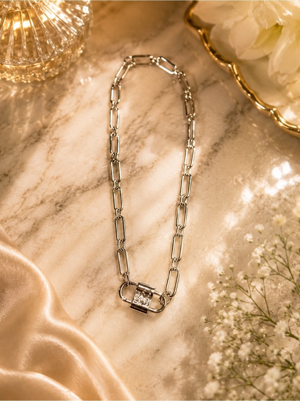 Stainless Steel Padlock Link Necklace | Fashion Jewelry